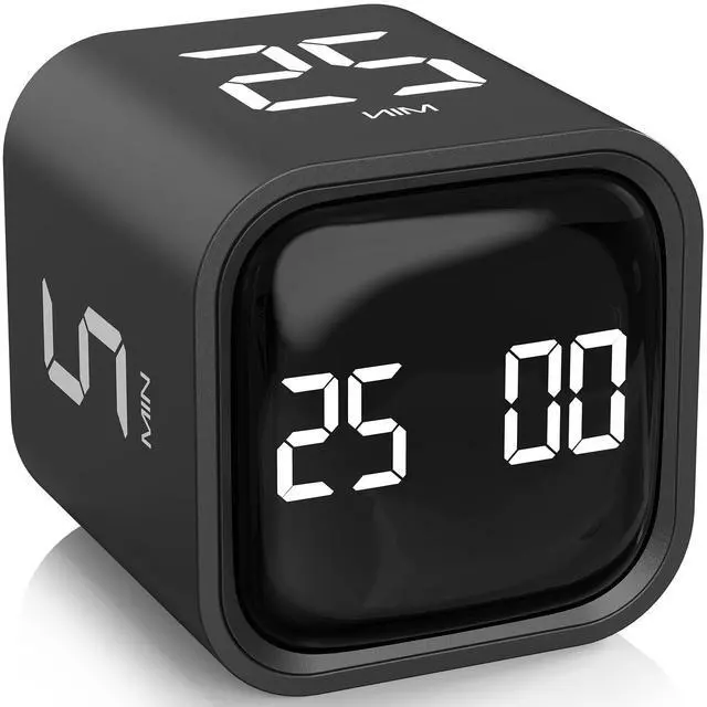 Main image of Rotating Pomodoro Timer 5, 25, 10 50 Minutes Preset, Desk Productivity Flip Timer, ADHD Tool Cube Countdown Stopwatch, Vibration/High/Low Volume/Custom Modes, for Work, Study, Back to School, Kitchen
