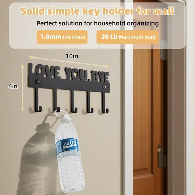 Alt view image 4 of 7 - Key Holder Wall Mount, No Drill Adhesive, Black, 5 Hooks