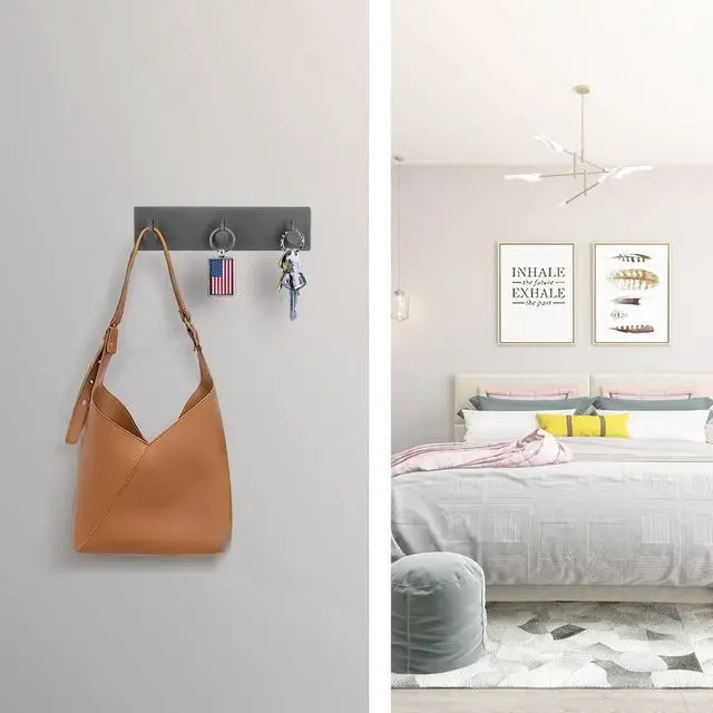 Alt view image 3 of 7 - Key Holder for Wall with 2 Self-Adhesive Tapes, No Damage Key Holder Rack for Wall with 3 Key Hooks for Entryway, Door, Bathroom, Kitchen(Black)