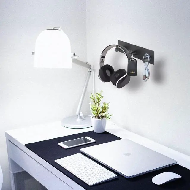 Alt view image 5 of 7 - Key Holder for Wall with 2 Self-Adhesive Tapes, No Damage Key Holder Rack for Wall with 3 Key Hooks for Entryway, Door, Bathroom, Kitchen(Black)