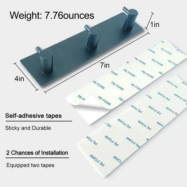 Alt view image 6 of 7 - Key Holder for Wall with 2 Self-Adhesive Tapes, No Damage Key Holder Rack for Wall with 3 Key Hooks for Entryway, Door, Bathroom, Kitchen(Black)