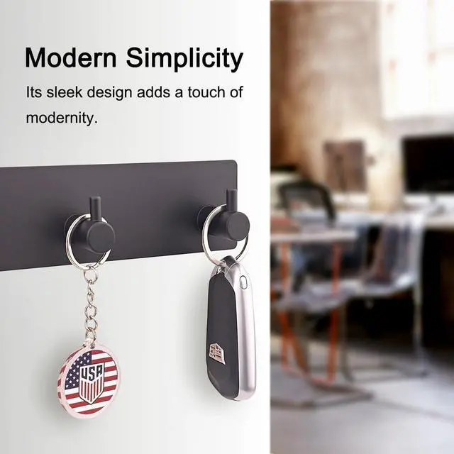 Alt view image 3 of 7 - Key Holder for Wall with 2 Self-Adhesive Tapes Key Hanger Organizer for Wall with 4 HooksMetal Key Rack for Door, Entryway, Kitchen Bathroom(Black)