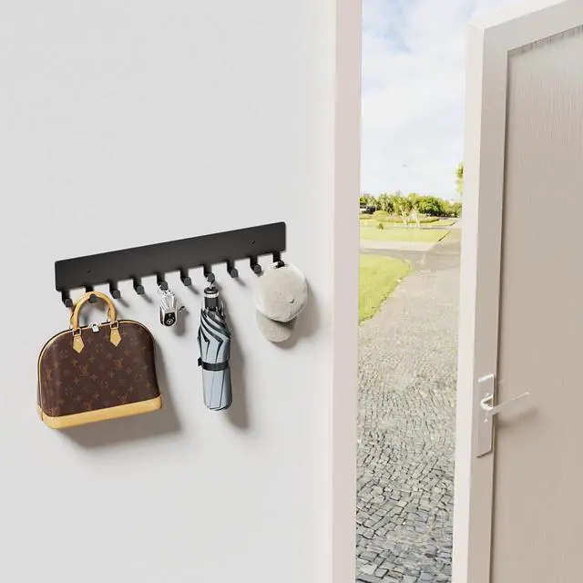 Alt view image 2 of 6 - Key Holder for Wall, Key Hooks with 10 Hooks, Wall Mounted Key Holder for Hallway, Self Adhesive Key Rack(Black)