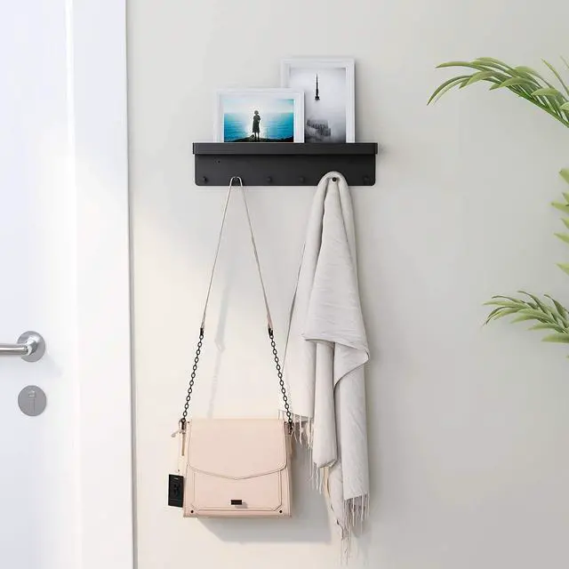Alt view image 6 of 7 - Holder Wall Mount, Key Holder Wall Mount Adhesive with Mail Organizer Tray with 6 Key Hooks for Wall, Black