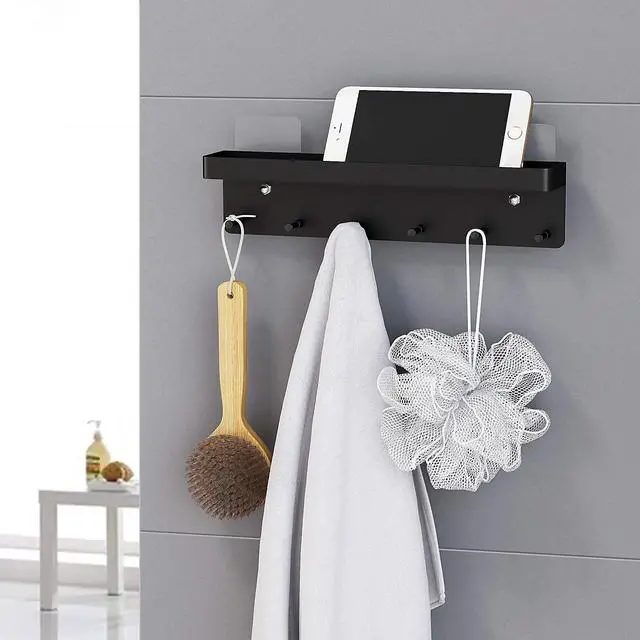 Alt view image 5 of 7 - Holder Wall Mount, Key Holder Wall Mount Adhesive with Mail Organizer Tray with 6 Key Hooks for Wall, Black