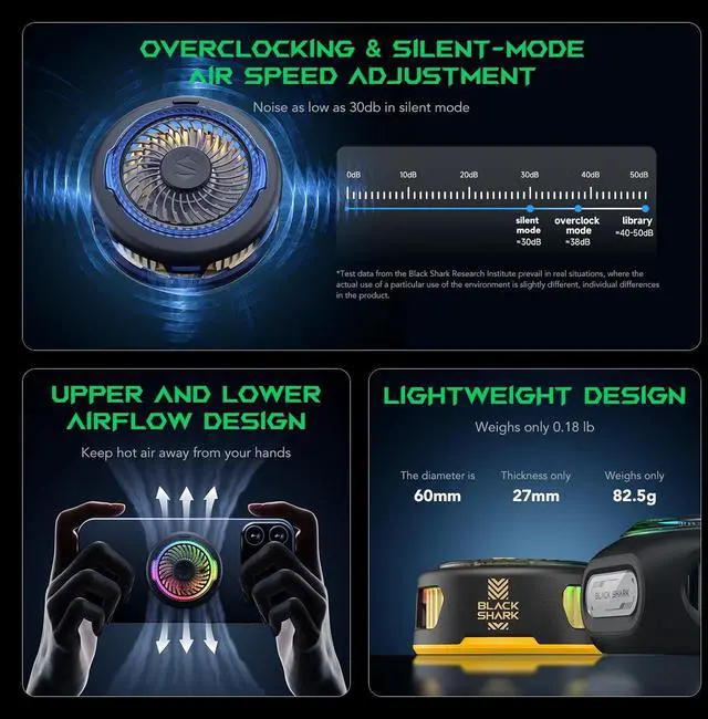 Alt view image 5 of 7 - FunCooler 5 Magnetic Cell Phone Cooler for Gaming, Portable Mobile Phone Cooling Fan with RGB Light, Cellphone Radiator for iPhone Magnetic Series/Android/Tablet/iPad (Black)