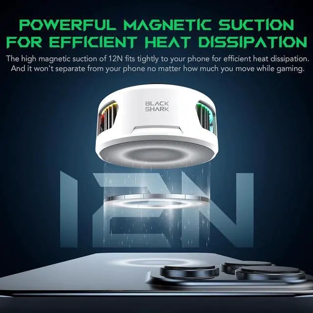 Alt view image 7 of 7 - FunCooler 5 Magnetic Cell Phone Cooler for Gaming, Portable Mobile Phone Cooling Fan with RGB Light, Cellphone Radiator for iPhone Magnetic Series/Android/Tablet/iPad (White)