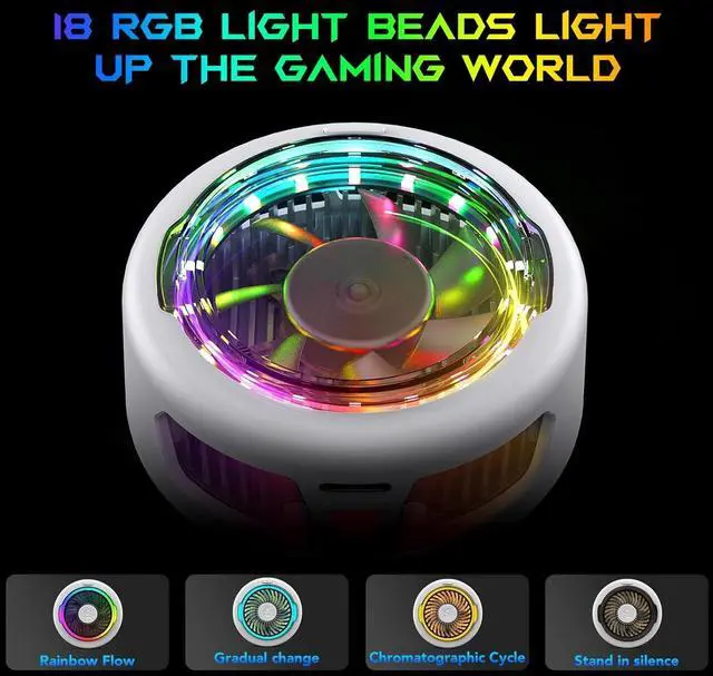 Alt view image 3 of 7 - FunCooler 5 Magnetic Cell Phone Cooler for Gaming, Portable Mobile Phone Cooling Fan with RGB Light, Cellphone Radiator for iPhone Magnetic Series/Android/Tablet/iPad (White)
