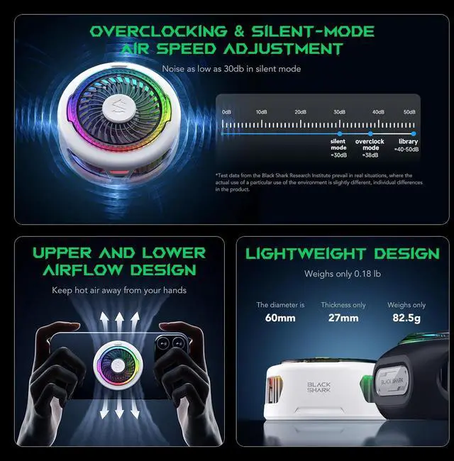 Alt view image 2 of 7 - FunCooler 5 Magnetic Cell Phone Cooler for Gaming, Portable Mobile Phone Cooling Fan with RGB Light, Cellphone Radiator for iPhone Magnetic Series/Android/Tablet/iPad (White)