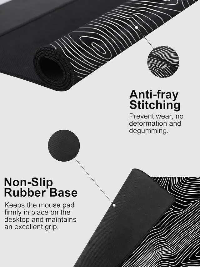 Alt view image 3 of 7 - Mouse Pad with 15W Fast Wireless Charging, 31.5"x15.75" XXL Large Gaming Waterproof Desk Pad with Ultra-Smooth Surface, Non-Slip Base, Computer Desk Mat, Black Topographic Map #1