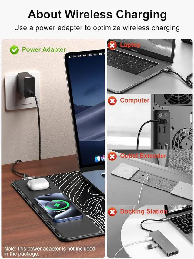 Alt view image 4 of 7 - Mouse Pad with 15W Fast Wireless Charging, 31.5"x15.75" XXL Large Gaming Waterproof Desk Pad with Ultra-Smooth Surface, Non-Slip Base, Computer Desk Mat, Black Topographic Map #1