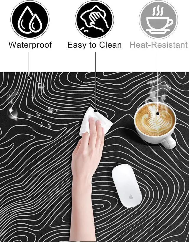 Alt view image 2 of 7 - Mouse Pad with 15W Fast Wireless Charging, 31.5"x15.75" XXL Large Gaming Waterproof Desk Pad with Ultra-Smooth Surface, Non-Slip Base, Computer Desk Mat, Black Topographic Map #1