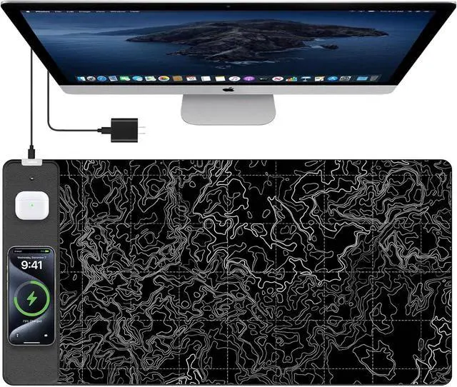 Main image of Mouse Pad with 15W Fast Wireless Charging, 31.5"x15.75" XXL Large Gaming Waterproof Desk Pad with Ultra-Smooth Surface, Non-Slip Base, Computer Desk Mat for MacBook, PC, Laptop, Black