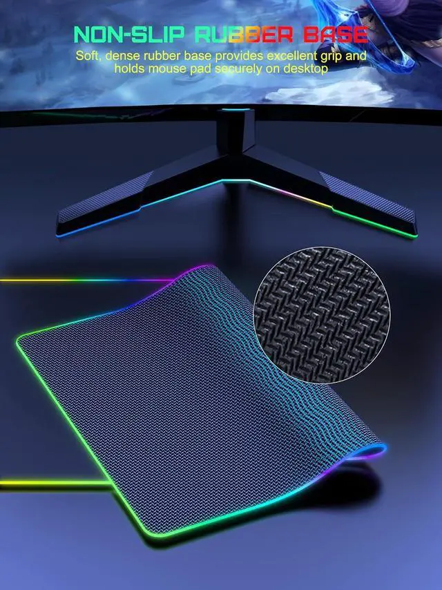 Alt view image 6 of 7 - Wireless Charging RGB Mouse Pad, Waterproof Gaming Desk Pad with 4 Light Modes & 11 RGB Colors, Ultra-Smooth Surface, Non-Slip Base, 31.5"x15.75" XXL Large Desk Mat for MacBook, PC, Laptop