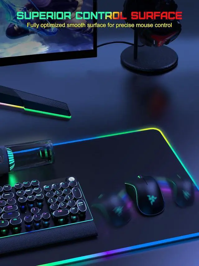 Alt view image 3 of 7 - Wireless Charging RGB Mouse Pad, Waterproof Gaming Desk Pad with 4 Light Modes & 11 RGB Colors, Ultra-Smooth Surface, Non-Slip Base, 31.5"x15.75" XXL Large Desk Mat for MacBook, PC, Laptop