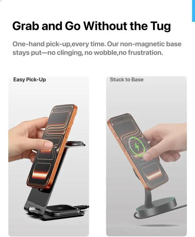 Alt view image 7 of 7 - Aluminum 3 in 1 Wireless Charging Station for iPhone 17 16 15 14 13 12 11 Pro Max XR, Wireless Charger for Apple Watch 11 10 9 8 7 Ultra SE 3 2, Phone Charger for AirPods 4 Pro 2 3 (Lavender)