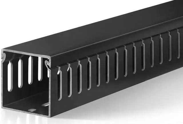 Main image of 2x2in Cable Raceway, Server Rack Cable Management Under Desk Cord Organizer, Electrical Safe PVC Cable Hider Open Slot Wire Raceway for Network/PC/TVs, Wire Duct Black