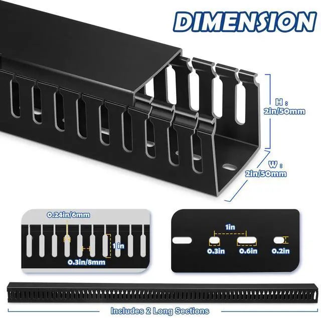 Alt view image 2 of 5 - 2x2in Cable Raceway, Server Rack Cable Management Under Desk Cord Organizer, Electrical Safe PVC Cable Hider Open Slot Wire Raceway for Network/PC/TVs, Wire Duct Black