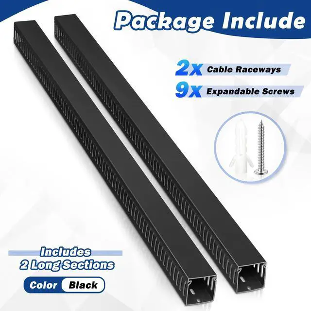 Alt view image 5 of 5 - 2x2in Cable Raceway, Server Rack Cable Management Under Desk Cord Organizer, Electrical Safe PVC Cable Hider Open Slot Wire Raceway for Network/PC/TVs, Wire Duct Black