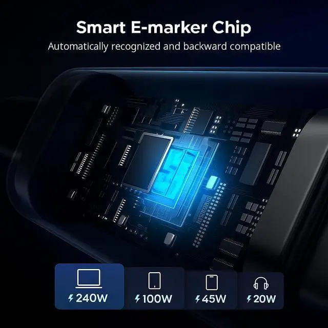 Alt view image 6 of 7 - 240W USB C to USB C Cable with TFT Color Screen, PD 3.1 Fast Charging Premium 48-Strand Nylon Braided Cord Compatible with iPhone 17/16/15, MacBook, Laptop,Tablet, Galaxy, Pixel, Steam Deck,4ft