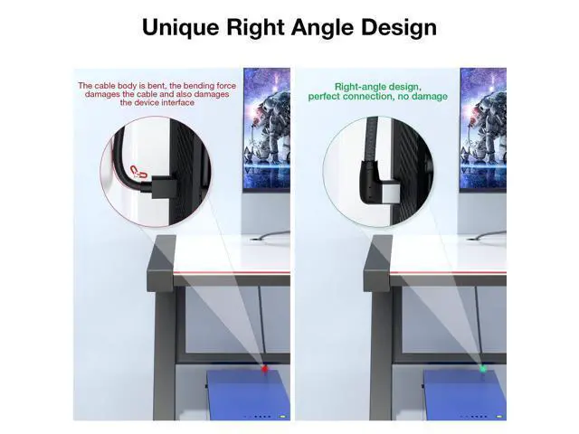 Alt view image 2 of 7 - USB C to USB C Cable 100W, 20Gbps 90 Degree Right Angle 4K@60Hz Video Output Cable (USB C 3.1 & 3.2 Compatible) with E-Marker for Thunderbolt 3, Oculus Quest, MacBook, iPad Pro, Pixel, Switch, 1.65FT