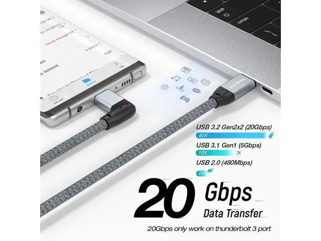 Alt view image 4 of 7 - USB C to USB C Cable 100W, 20Gbps 90 Degree Right Angle 4K@60Hz Video Output Cable (USB C 3.1 & 3.2 Compatible) with E-Marker for Thunderbolt 3, Oculus Quest, MacBook, iPad Pro, Pixel, Switch, 1.65FT