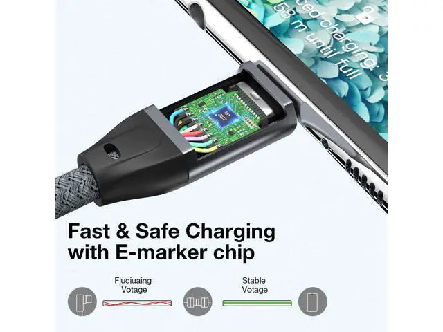 Alt view image 6 of 7 - USB C to USB C Cable 100W, 20Gbps 90 Degree Right Angle 4K@60Hz Video Output Cable (USB C 3.1 & 3.2 Compatible) with E-Marker for Thunderbolt 3, Oculus Quest, MacBook, iPad Pro, Pixel, Switch, 1.65FT