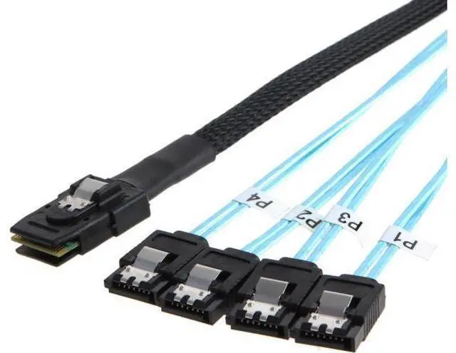 Main image of Mini SAS 36Pin (SFF-8087) Male to 4 SATA 7Pin Female Cable, Mini SAS Host/Controller to 4 SATA Target/Backplane, 1M / 3.3FT