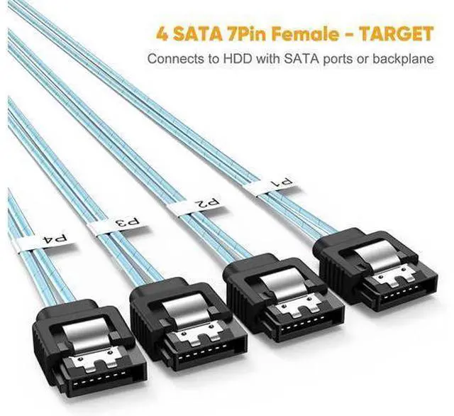 Alt view image 2 of 7 - Mini SAS 36Pin (SFF-8087) Male to 4 SATA 7Pin Female Cable, Mini SAS Host/Controller to 4 SATA Target/Backplane, 0.5M / 1.6FT