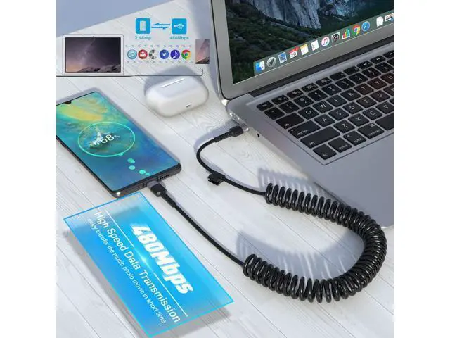 Alt view image 3 of 7 - 60W Coiled USB C Cable for Car, 6FT USB C to USB C Coiled Cable, USB C to C Type Fast Charging Cable Compatible with Samsung GalaxyS21/S21+/S20+ Ultra Note 20, Pixel 4/3 XL, MacBook Pro/Air