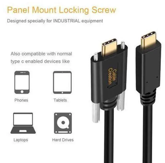 Alt view image 2 of 7 - USB C to USB C Cable (10Gbps/3A), 3.3Ft Dual Screw Locking USB 3.1 Type C to Type C Data and Charging Cable, Panel Mount Type Compatible with MacBook Pro, Pixel 3 XL, 1M / Black