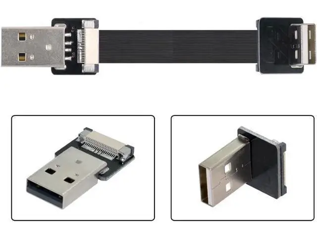 Alt view image 4 of 7 - USB 2.0 Type-A Male to Type-A Male Data Flat Slim FPC Cable 90 Degree Down Angled for FPV & Disk & Scanner & Printer 50CM