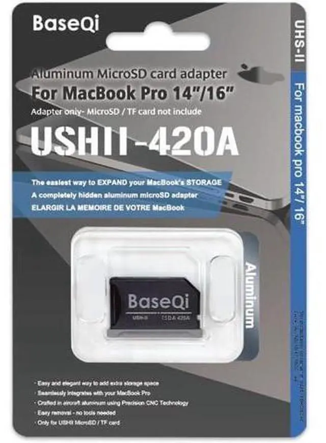 Main image of BASEQI UHS-II Aluminum microSD Adapter for 2021 M1 MacBook Pro 14 & 16 (Space Black Adapter) isda420a