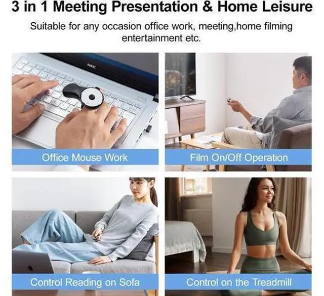 Alt view image 3 of 7 - SANWA 3 in 1 Bluetooth Finger Ring Mouse, Wireless Presentation Clicker, Video Scroller & Page Turn for Kindle APP, Mini Wearable Mouse, Rechargeable Handheld Remote Mice for PC, Laptop, Mac, Tablet