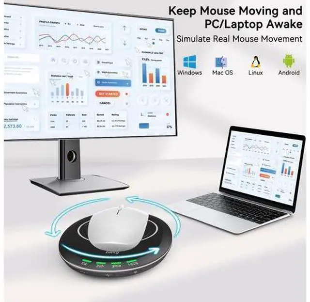Alt view image 6 of 7 - Giecy Ultra Slim Undetectable Mouse Mover, Mouse Jiggler with Adjustable Interval Timer & Breathing Light, Simulates Realistic Mouse Movement for Keeping Computer Laptop Active Office Home Remote Work