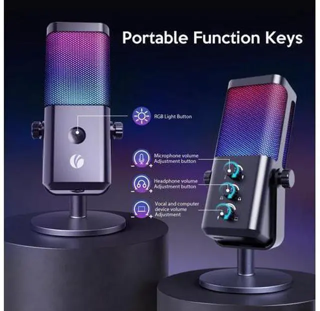 Alt view image 6 of 7 - VAREQOY USB Microphone for PC, RGB Gaming Microphone with Mute Button, Gain Control, Monitoring Headphone 3.5mm Jack, PC Mic for Gaming, Streaming, Podcast, VoiceOver, Recording