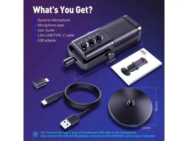 Alt view image 7 of 7 - VAREQOY USB Microphone for PC, RGB Gaming Microphone with Mute Button, Gain Control, Monitoring Headphone 3.5mm Jack, PC Mic for Gaming, Streaming, Podcast, VoiceOver, Recording