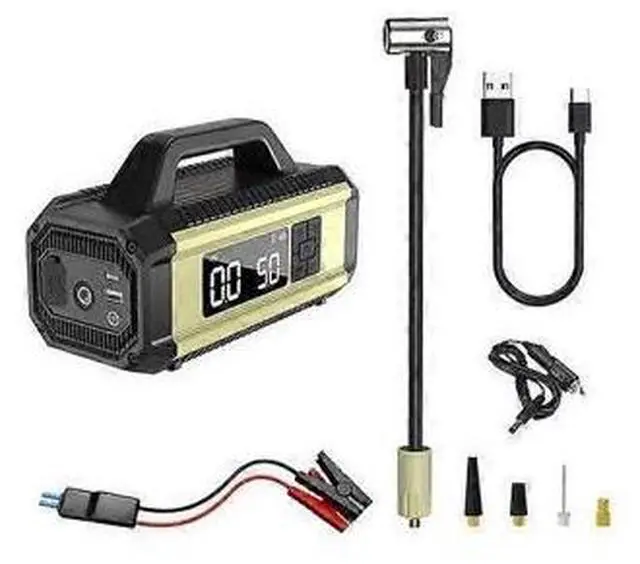 Main image of Ecocleanpath QB05 Portable Air Compressor Tire Inflator - 10000mAh Power Bank & LED Light (Yellow)