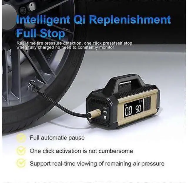 Alt view image 2 of 5 - Ecocleanpath QB05 Portable Air Compressor Tire Inflator - 10000mAh Power Bank & LED Light (Yellow)