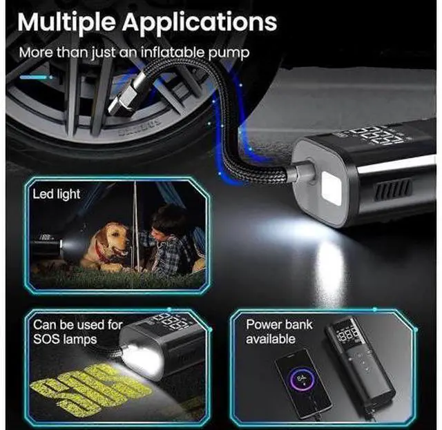 Alt view image 2 of 5 - Ecocleanpath 120 PSI Cordless Tire Inflator & Power Bank - Fast Portable Air Compressor for Car, Bike, Ball