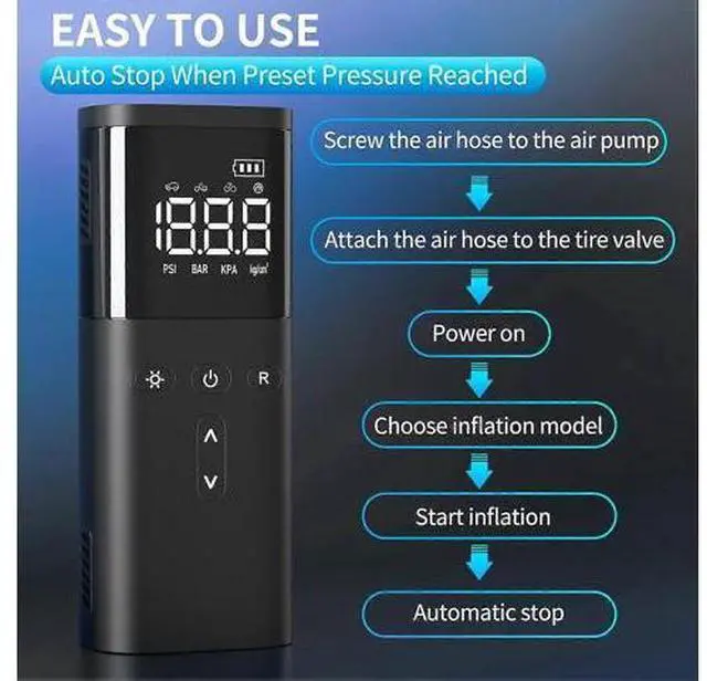 Alt view image 4 of 5 - Ecocleanpath 120 PSI Cordless Tire Inflator & Power Bank - Fast Portable Air Compressor for Car, Bike, Ball