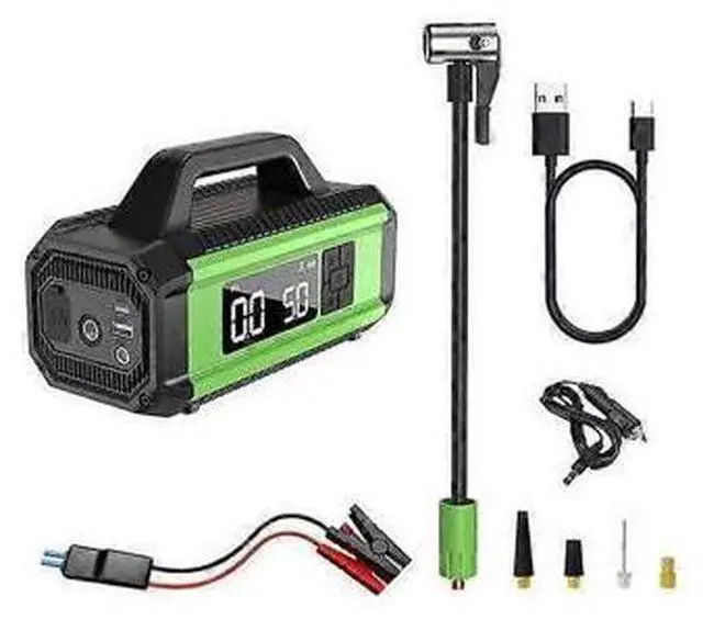 Main image of Ecocleanpath QB05 Portable Air Compressor Tire Inflator & Power Bank, 10000mAh, Green - Fast Car/Motorcycle/Bike/Ball Pump
