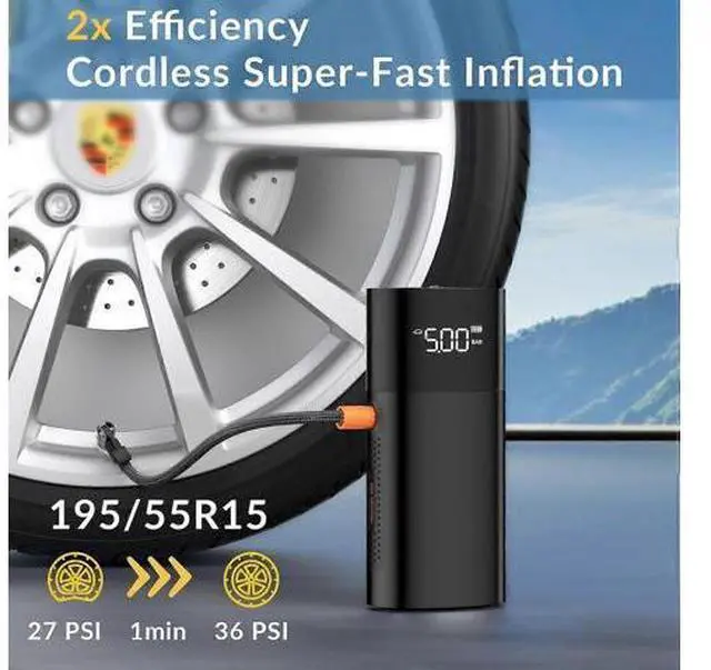 Alt view image 3 of 5 - Ecocleanpath Portable Cordless Tire Inflator, 150PSI Fast Air Compressor with LED Light for Car, Bike, Ball (Black)