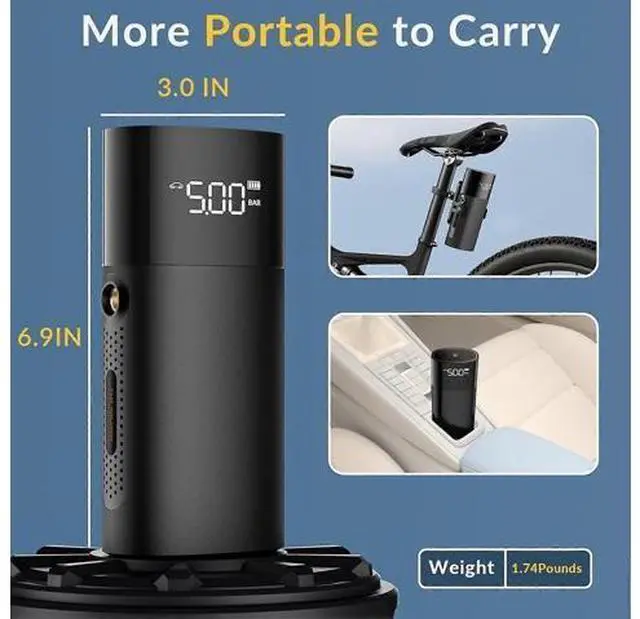 Alt view image 4 of 5 - Ecocleanpath Portable Cordless Tire Inflator, 150PSI Fast Air Compressor with LED Light for Car, Bike, Ball (Black)