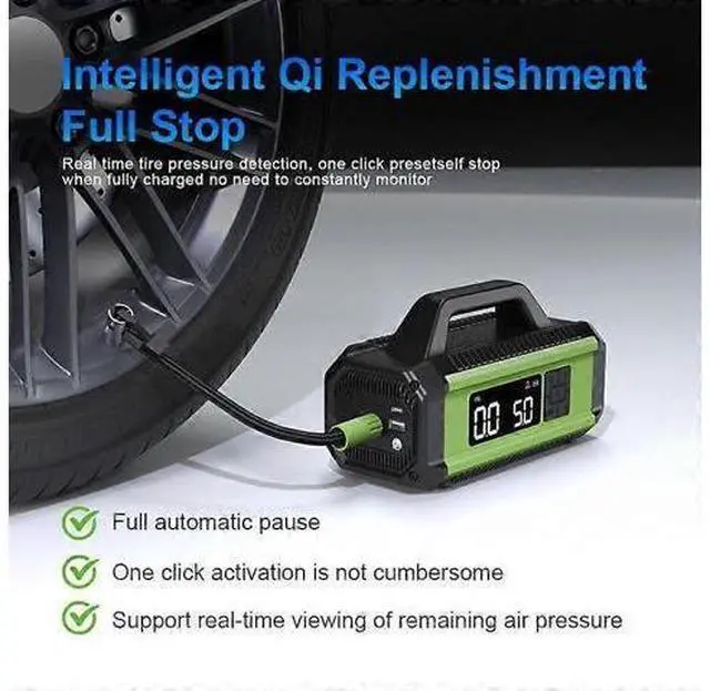 Alt view image 2 of 5 - Ecocleanpath QB05 Portable Air Compressor Tire Inflator & Power Bank, 10000mAh, Green - Fast Car/Motorcycle/Bike/Ball Pump