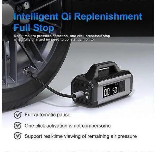 Alt view image 2 of 5 - Ecocleanpath QB05 Portable Air Compressor: Tire Inflator for Car, Bike, Ball & Power Bank (Grey)
