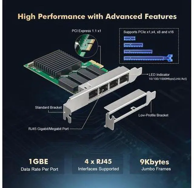 Alt view image 4 of 7 - 4 Port Giga-bit PCIe Network Adapter, Realtek RT8111H Controller 1000/100Mbps Binardat Ethernet LAN NIC Card for Windows/Linux/Mac