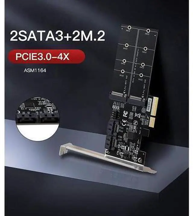 Alt view image 2 of 7 - 4in1 Dual M.2 NGFF (B Key) SSD+ Dual SATAIII 6G SSD/HDD to PCI Express 4X Converter Adapter with Low Profile Bracket for Desktop PC