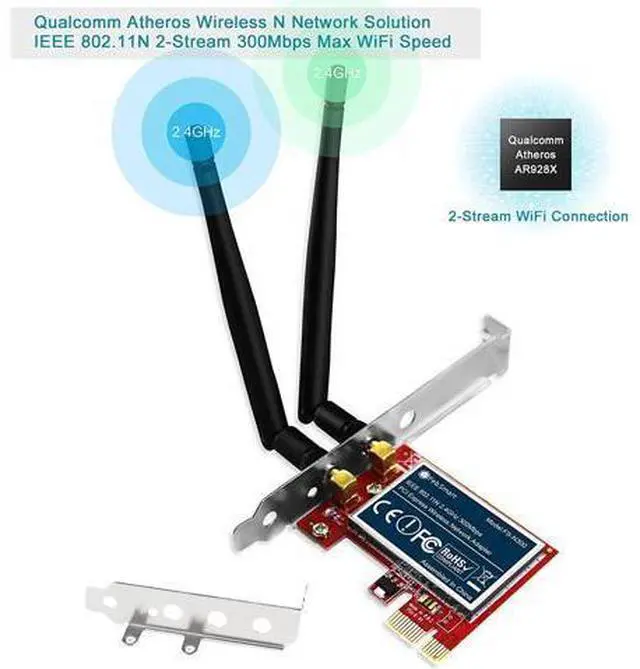 Alt view image 2 of 7 - FebSmart Wireless N 2.4GHz 300Mbps PCIe Wireless Network Adapter for Windows 10 8.1 8 7 XP Server(32/64bit) and Linux PCs ,PCIe WiFi Card,PCIe WiFi Adapter(FS-N300)