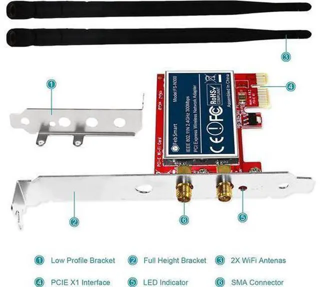 Alt view image 7 of 7 - FebSmart Wireless N 2.4GHz 300Mbps PCIe Wireless Network Adapter for Windows 10 8.1 8 7 XP Server(32/64bit) and Linux PCs ,PCIe WiFi Card,PCIe WiFi Adapter(FS-N300)